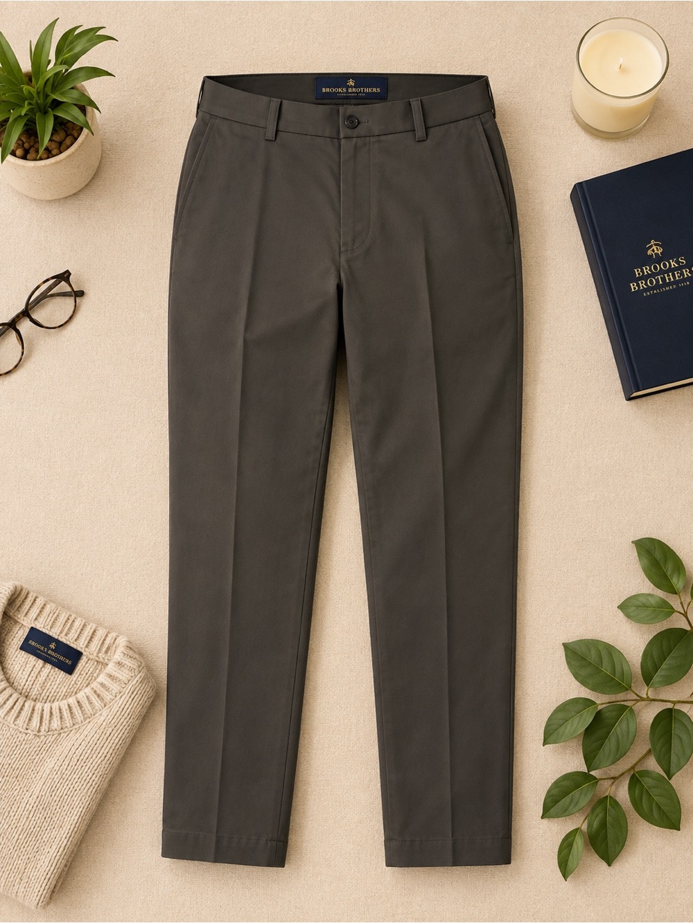 Brooks Brothers Charcoal Gray Chino Pants 36 x 34 Clark Stretch Preppy Luxury